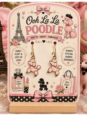 Ooh La La Très Chic Paris French Pink Fancy Fluff Poodle Earrings